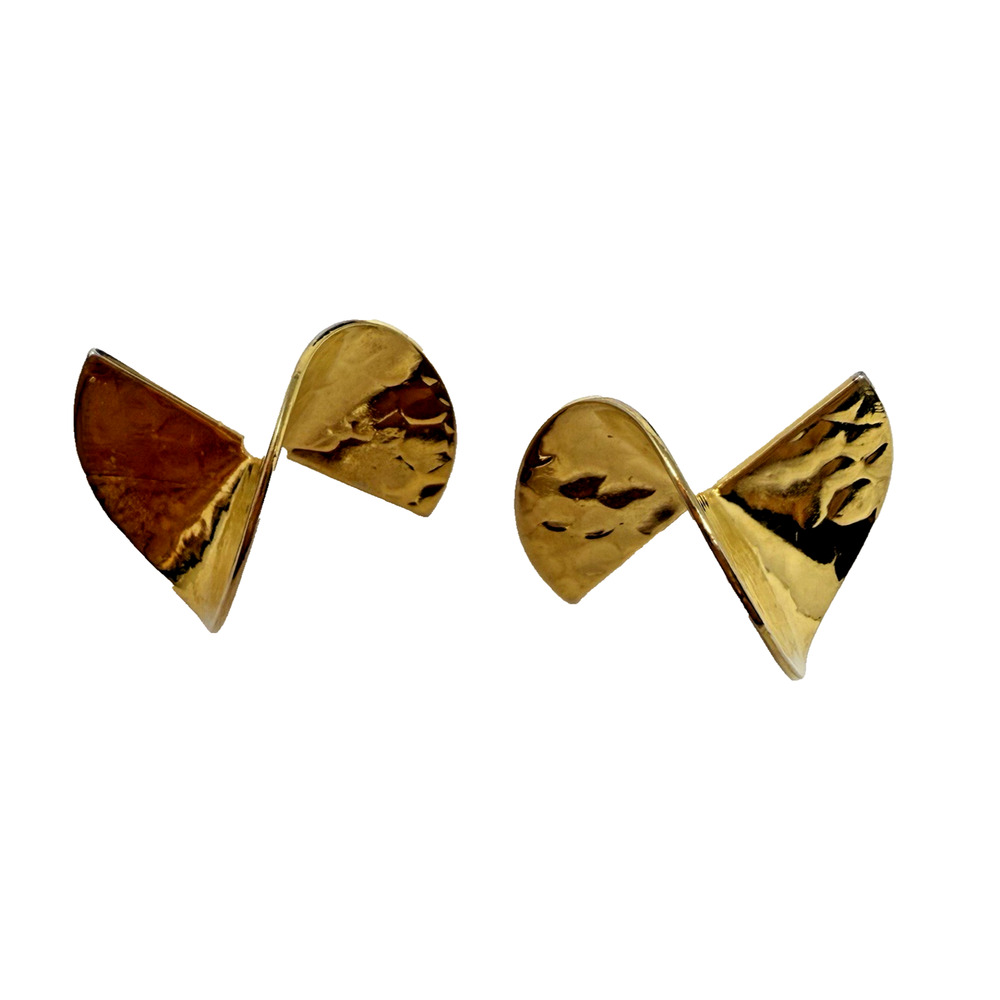 Vintage 80s Gold Tone Sculptural Knot Earrings Modernist Minimalist .75”